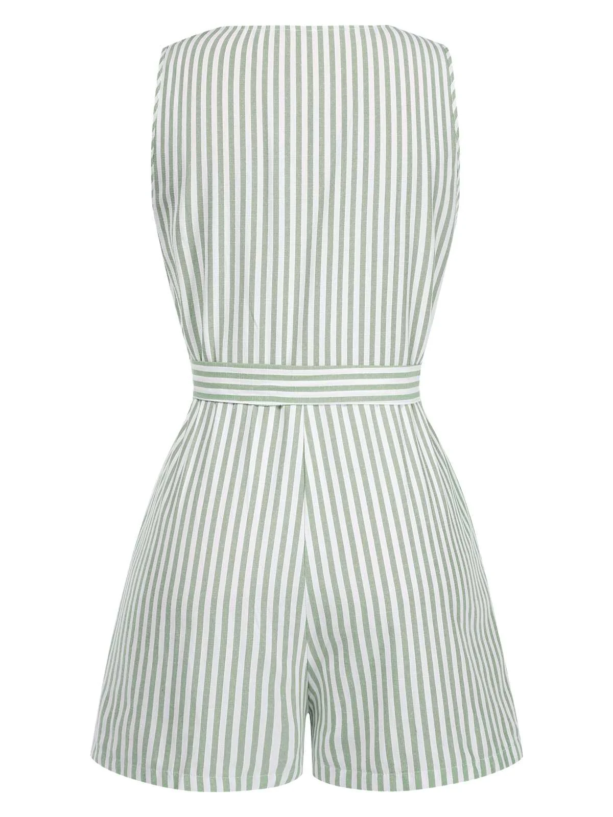 1950er V-Ausschnitt Streifen Ärmellos Gürtel Romper - Image 5