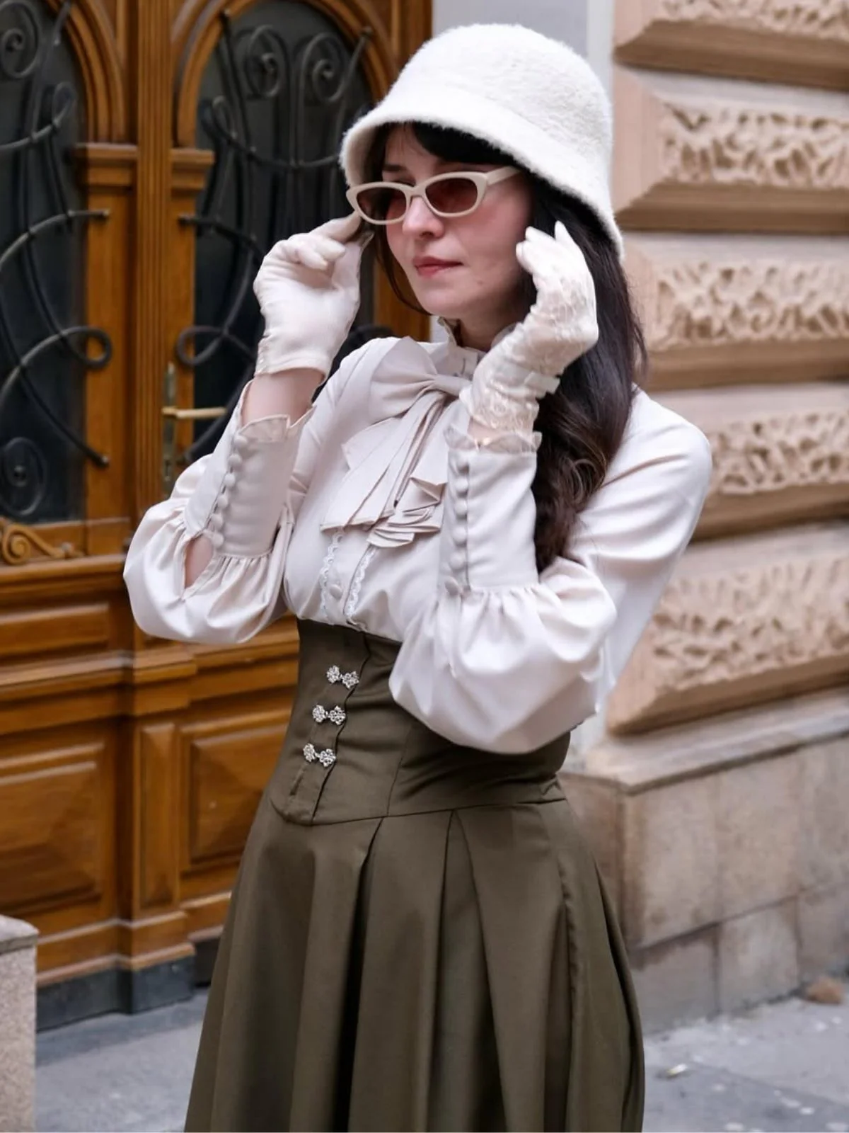 1950er Viktorianisch Bogen Tie Rüschen Langarm Kleid - Image 2