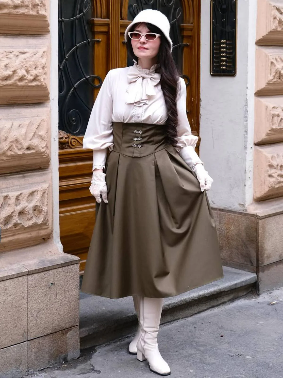 1950er Viktorianisch Bogen Tie Rüschen Langarm Kleid - Image 3