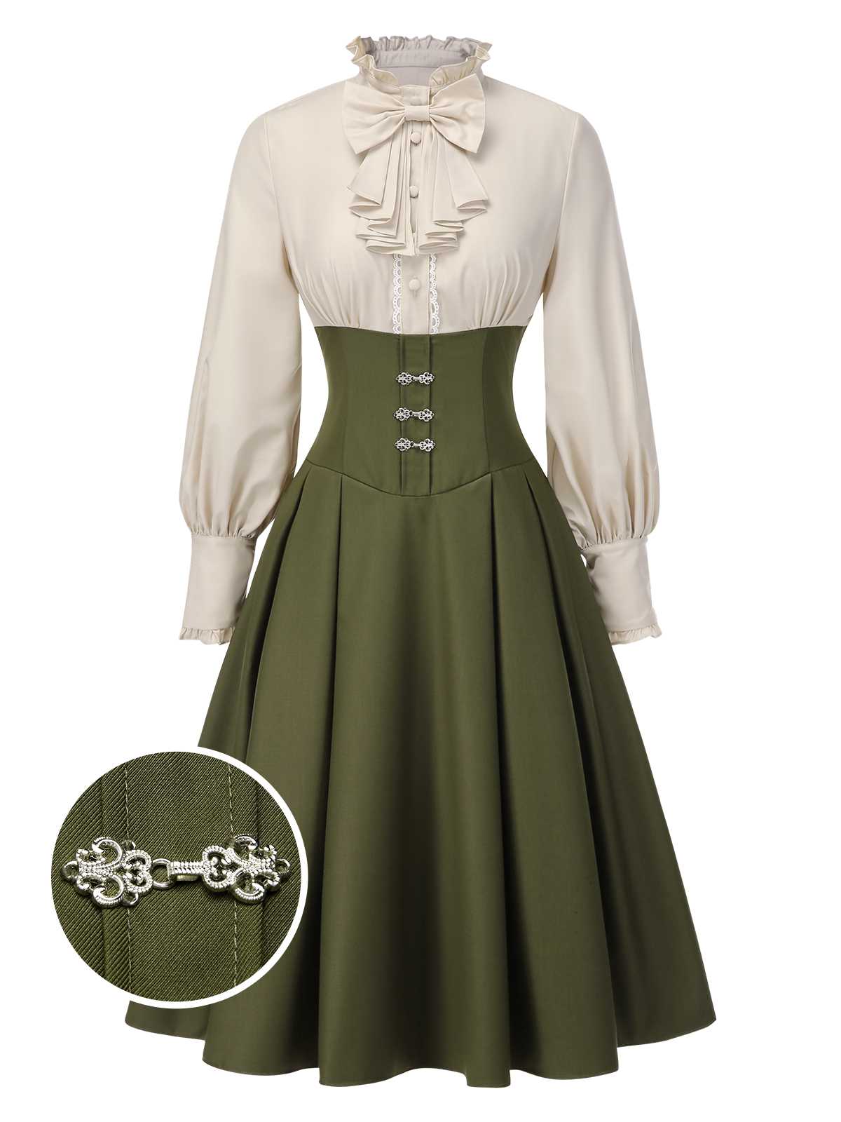 1950er Viktorianisch Bogen Tie Rüschen Langarm Kleid - Image 4