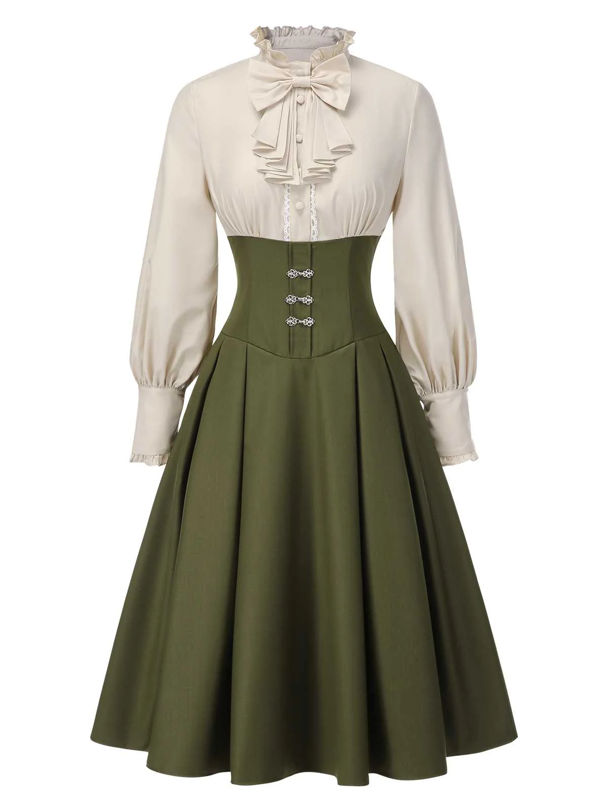 1950er Viktorianisch Bogen Tie Rüschen Langarm Kleid - Image 5
