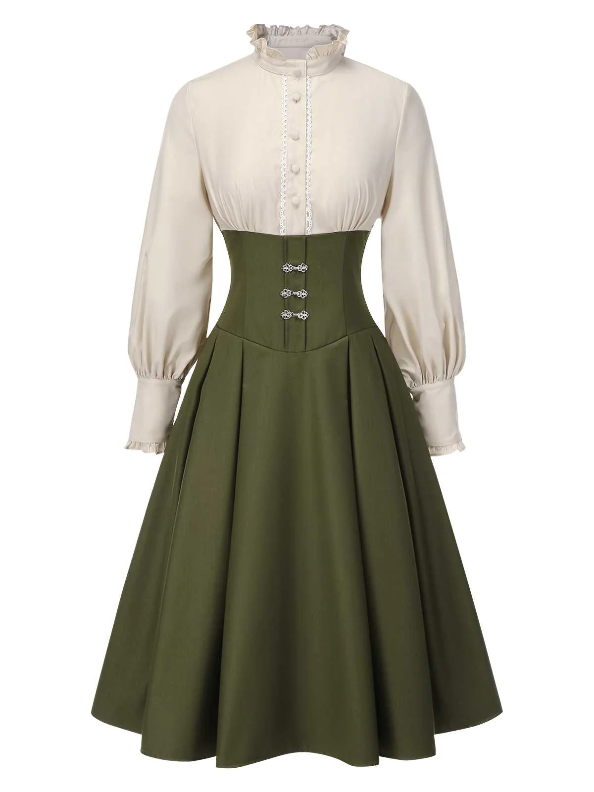 1950er Viktorianisch Bogen Tie Rüschen Langarm Kleid - Image 6
