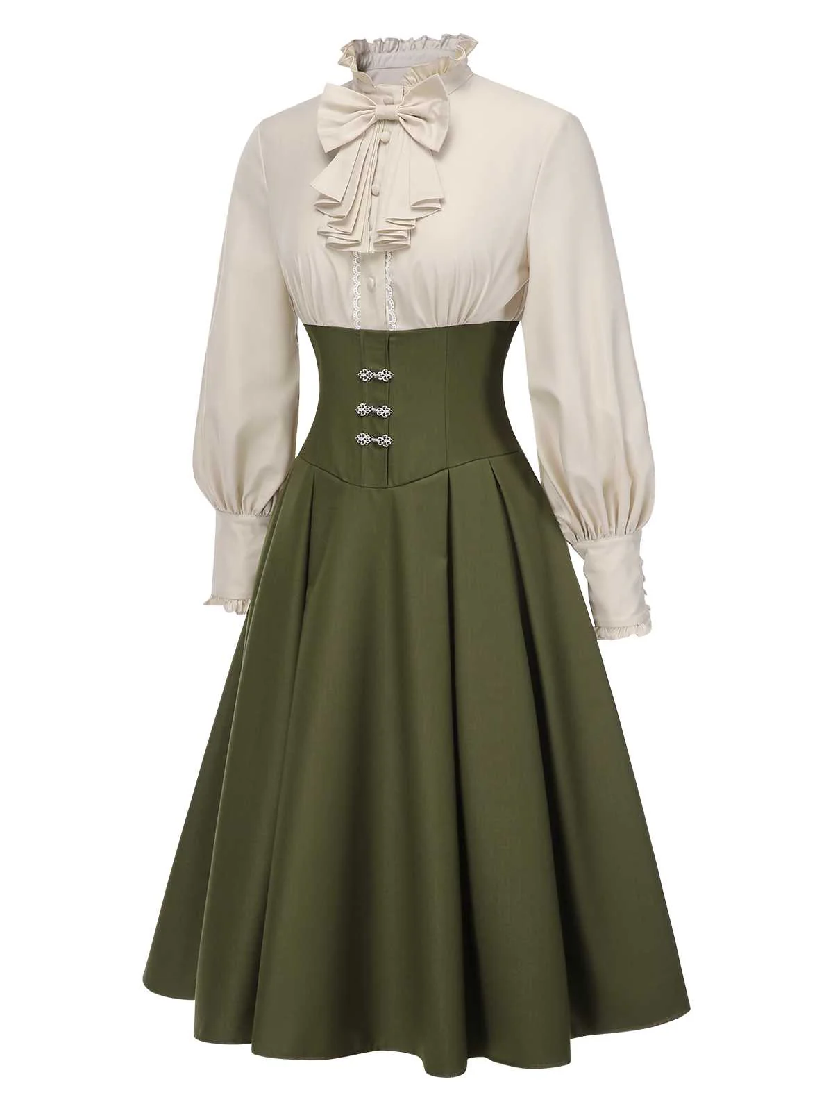 1950er Viktorianisch Bogen Tie Rüschen Langarm Kleid - Image 7