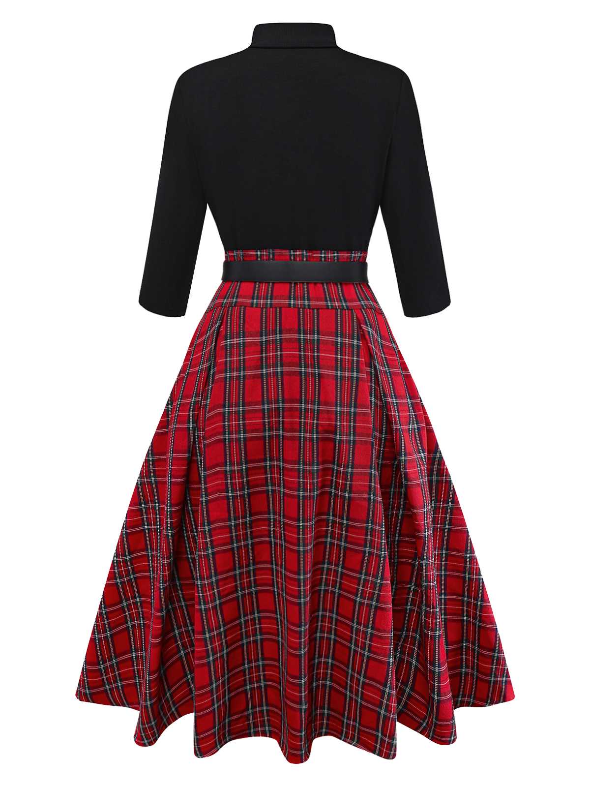 Rot 1950er Plaid Gürtel Kleid Mit Schneeflocke Brosche - Image 4