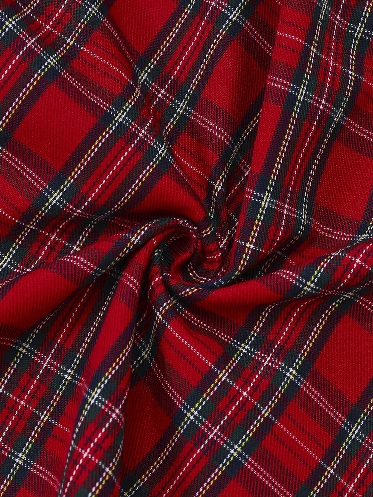 Rot 1950er Plaid Gürtel Kleid Mit Schneeflocke Brosche - Image 6