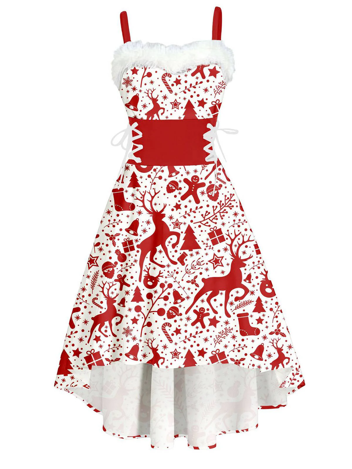 1950er Weihnachten Tartan Pelzbesatz High-Low Saum Kleid - Image 10
