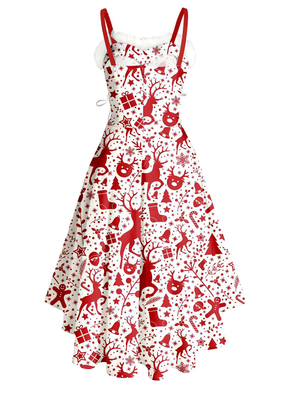 1950er Weihnachten Tartan Pelzbesatz High-Low Saum Kleid - Image 11