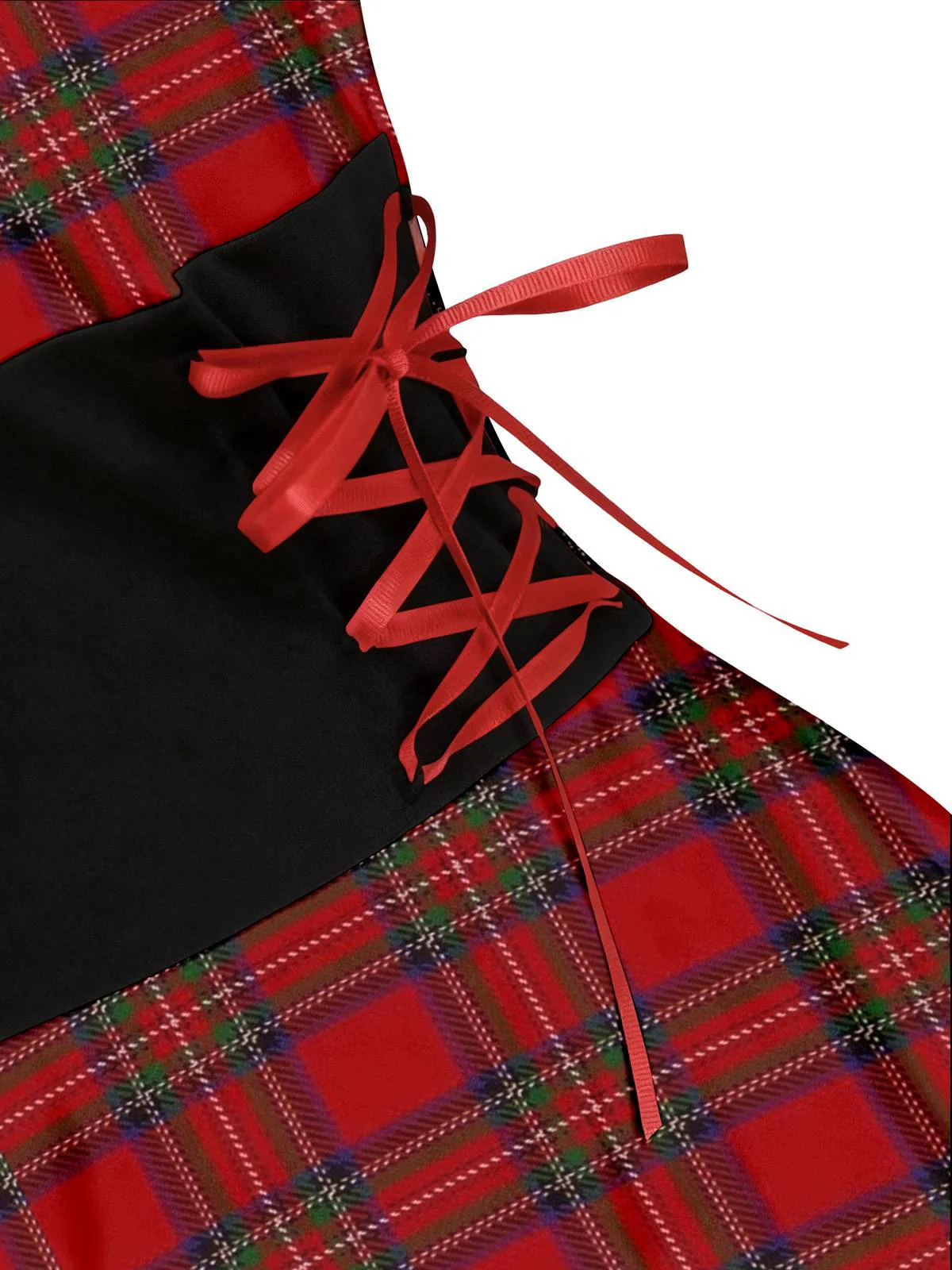 1950er Weihnachten Tartan Pelzbesatz High-Low Saum Kleid - Image 4
