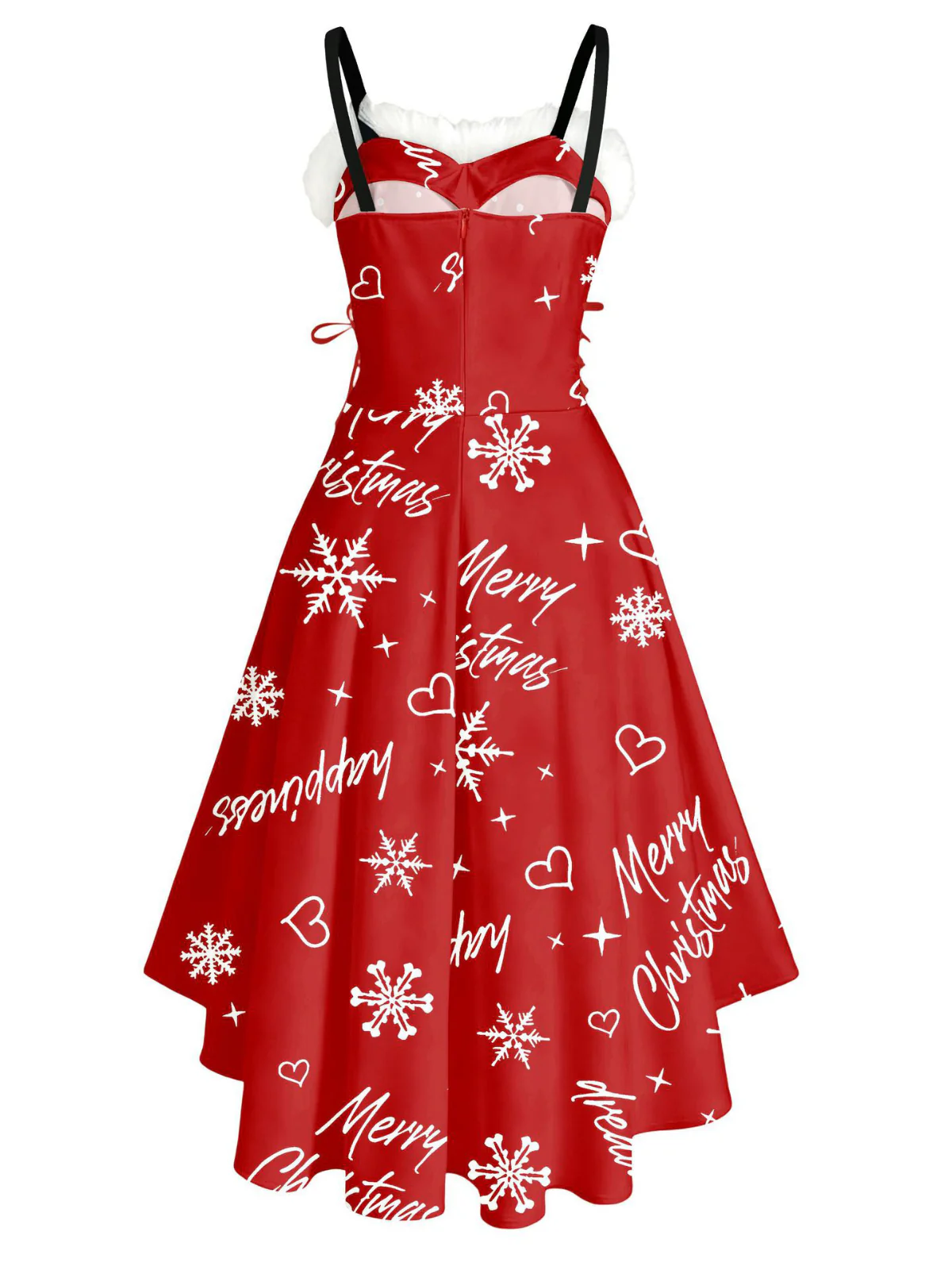 1950er Weihnachten Tartan Pelzbesatz High-Low Saum Kleid - Image 7