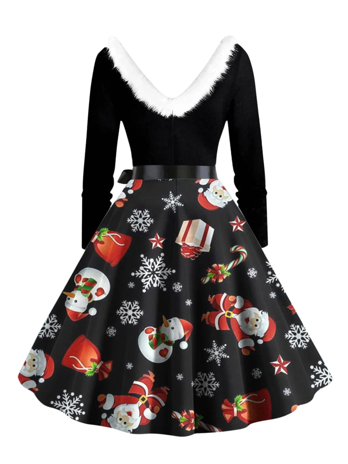 1950er Weihnachten V-Ausschnitt Pelzkragen Swing Kleid - Image 2