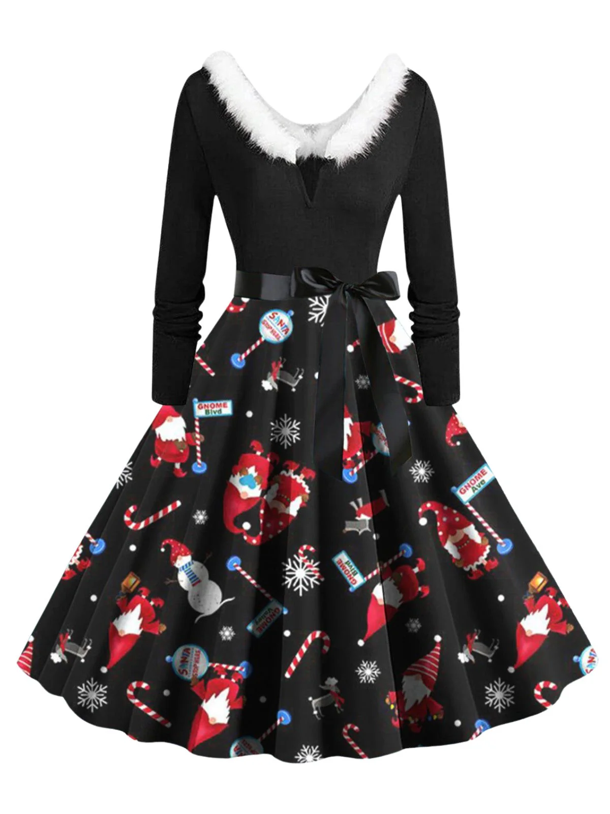 1950er Weihnachten V-Ausschnitt Pelzkragen Swing Kleid - Image 4