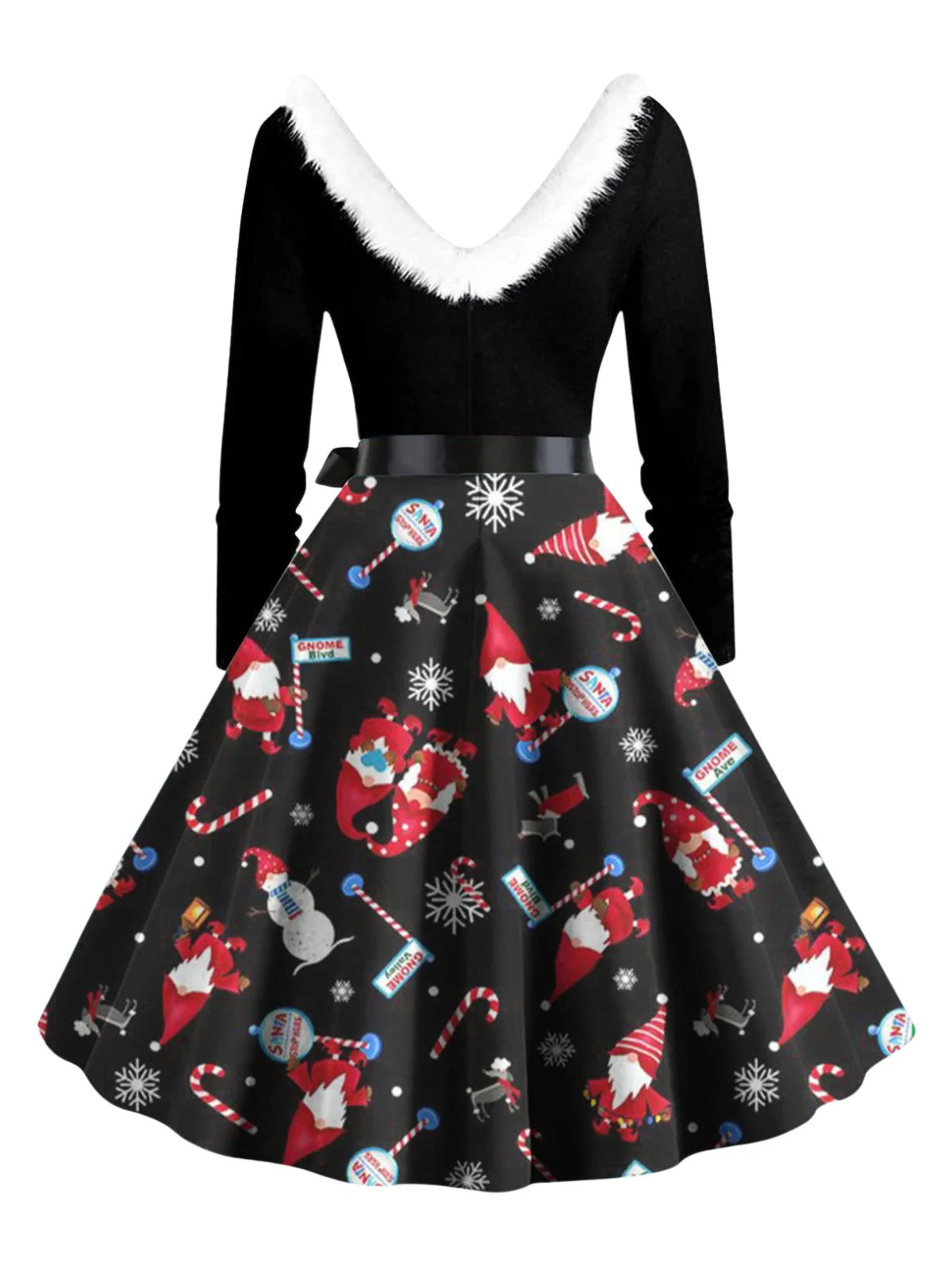 1950er Weihnachten V-Ausschnitt Pelzkragen Swing Kleid - Image 5