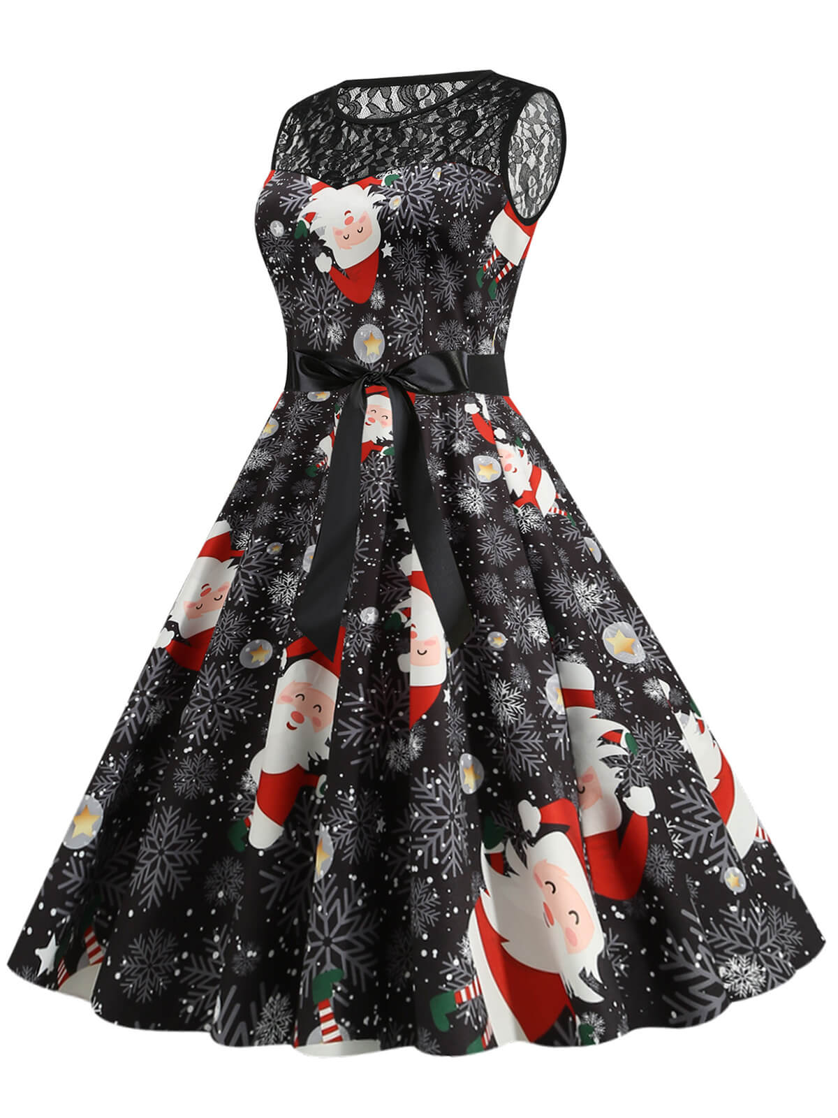 1950er Weihnachten Weihnachtsmann Spitze Patchwork Kleid - Image 2