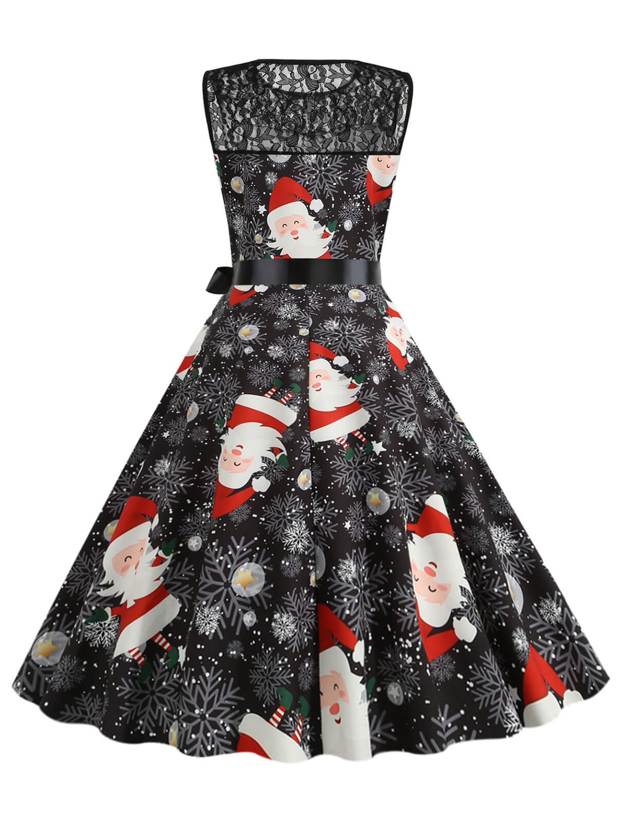 1950er Weihnachten Weihnachtsmann Spitze Patchwork Kleid - Image 3