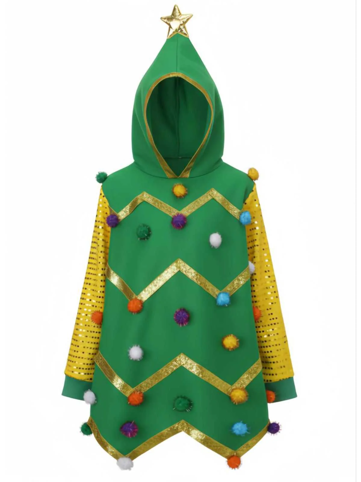 1950er Weihnachtsbaum Hoodie mit Bunt Pompons - Image 2