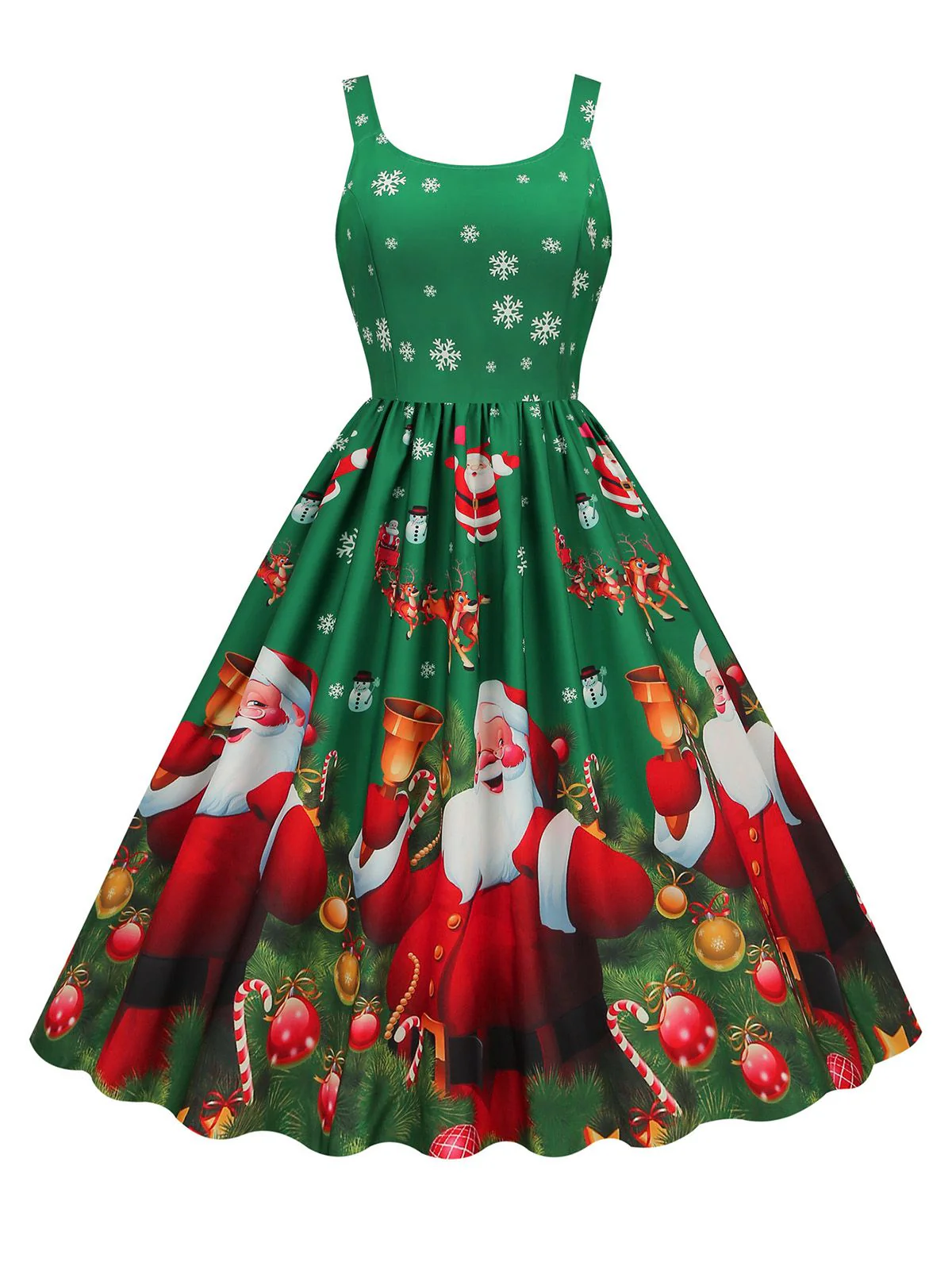 1950er Weihnachtsmann Schneeflocke U-Kragen Swing Kleid - Image 2