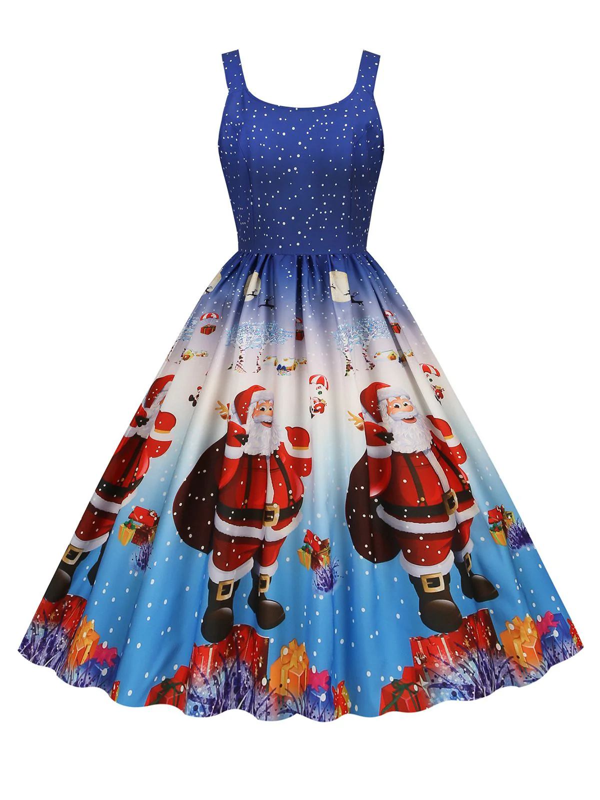1950er Weihnachtsmann Schneeflocke U-Kragen Swing Kleid - Image 7