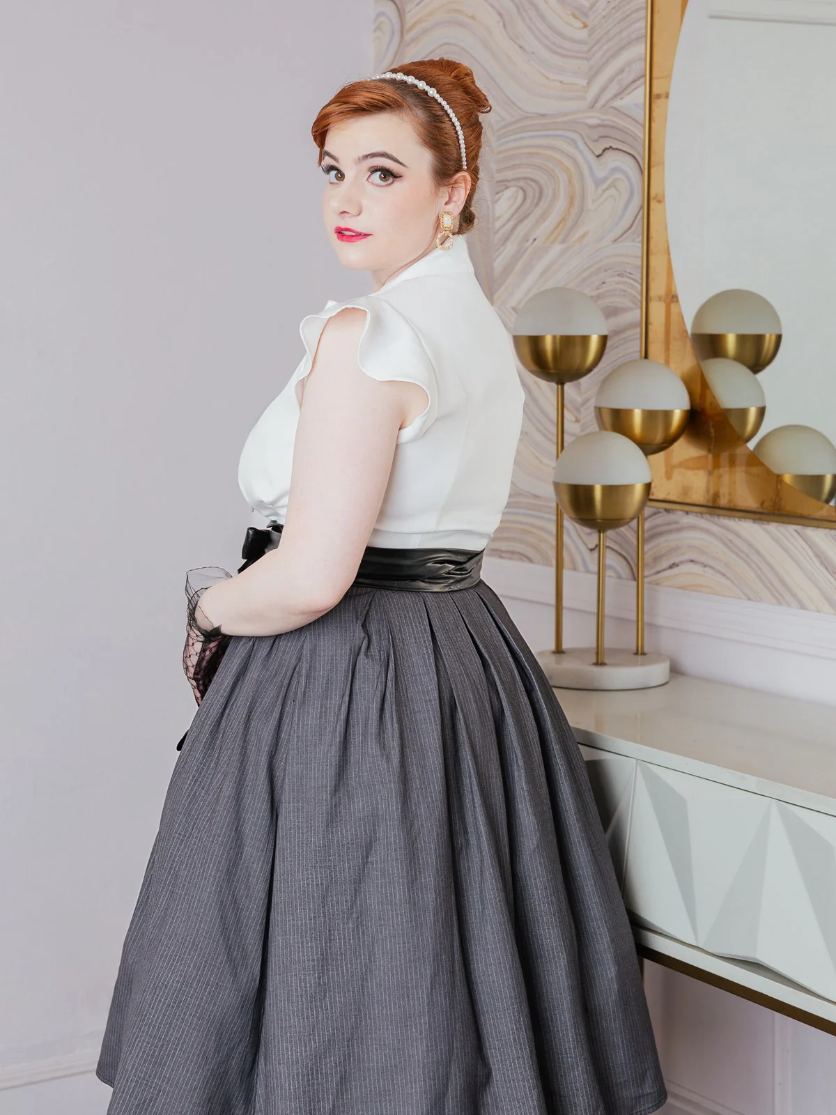 1950ER WEISS&GRAU SCHNÜRUNG SWING KLEID - Image 2