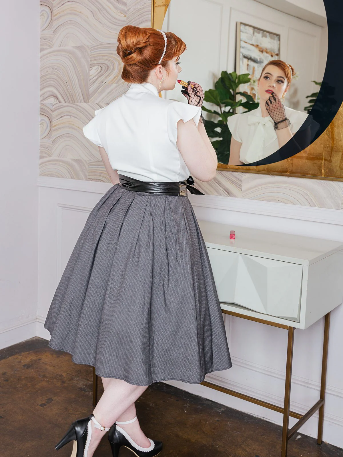 1950ER WEISS&GRAU SCHNÜRUNG SWING KLEID - Image 5