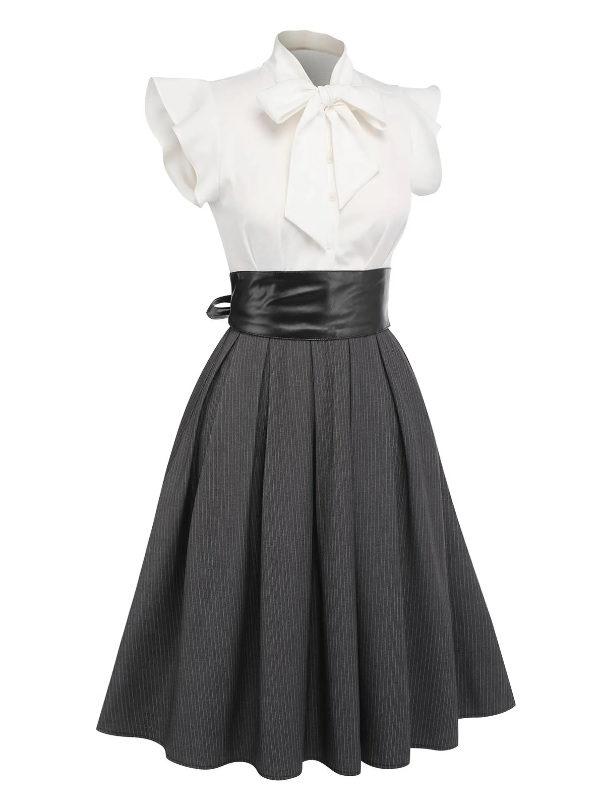 1950ER WEISS&GRAU SCHNÜRUNG SWING KLEID - Image 9