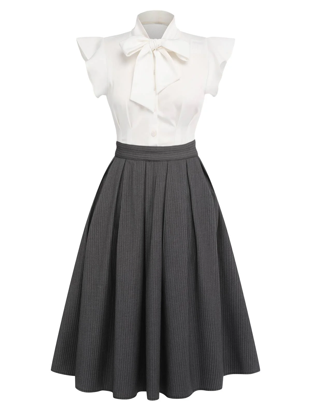 Weiß & Grau 1950er Schnürschuh Swing Kleid - Image 5