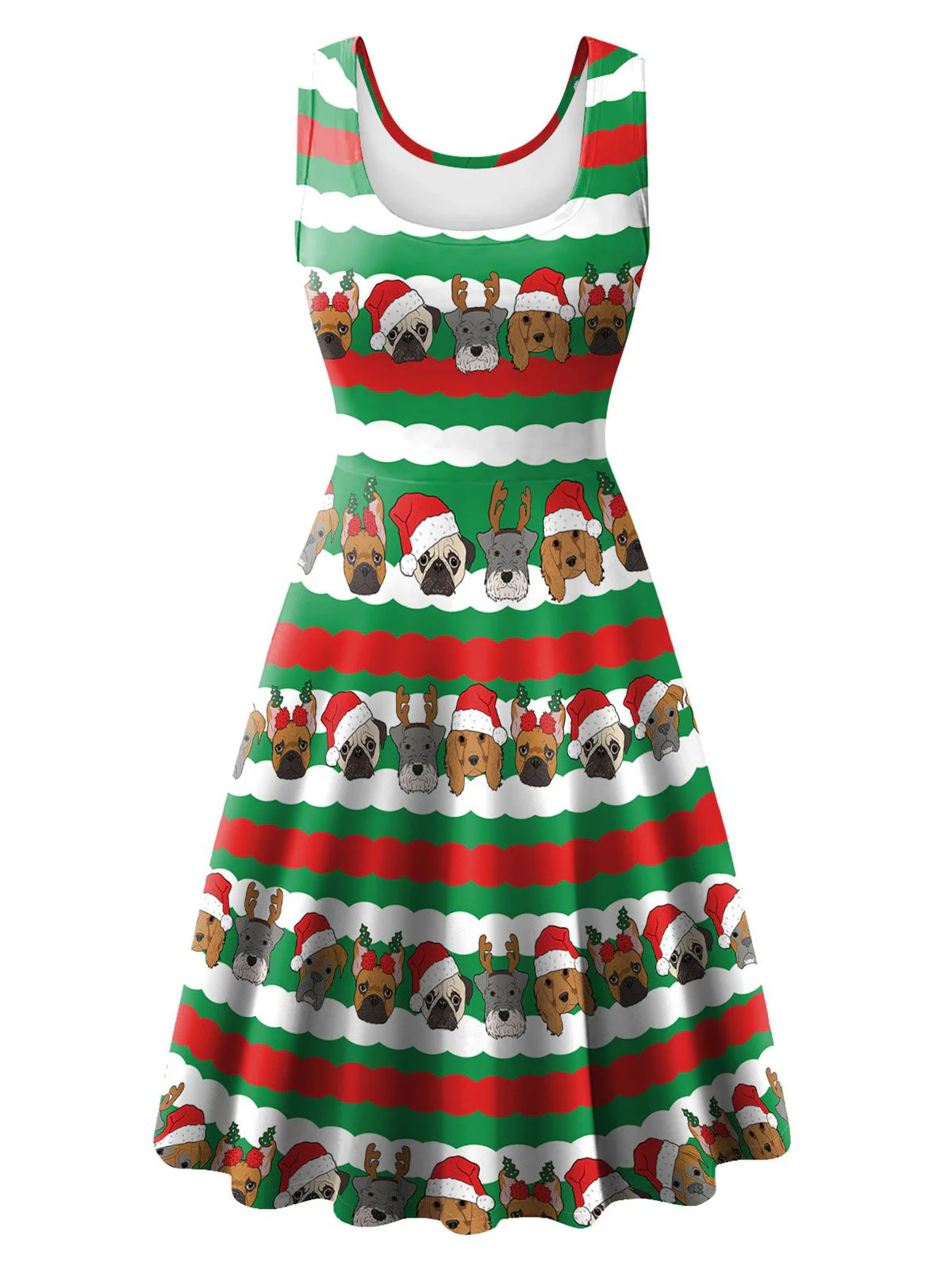 1950er Jahre Weihnachten Print gestricktes ärmelloses Kleid - Image 3