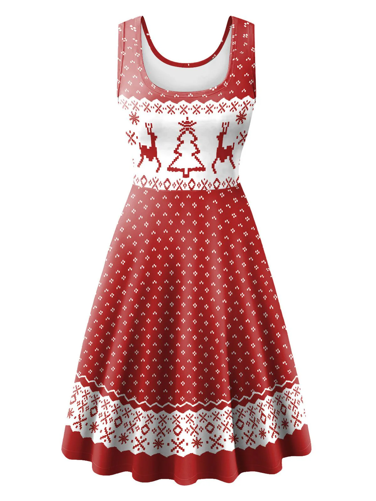 1950er Jahre Weihnachten Print gestricktes ärmelloses Kleid - Image 5