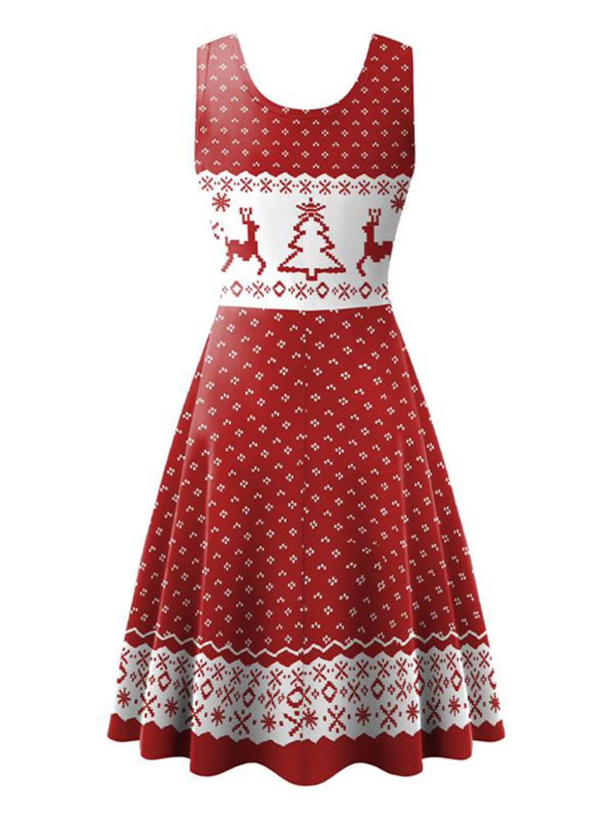 1950er Jahre Weihnachten Print gestricktes ärmelloses Kleid - Image 6