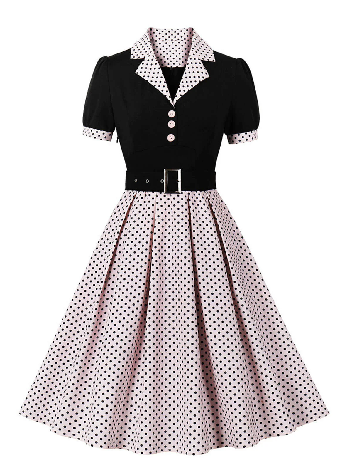 1950er Farbblock Polka Dots Revers Kleid - Image 10
