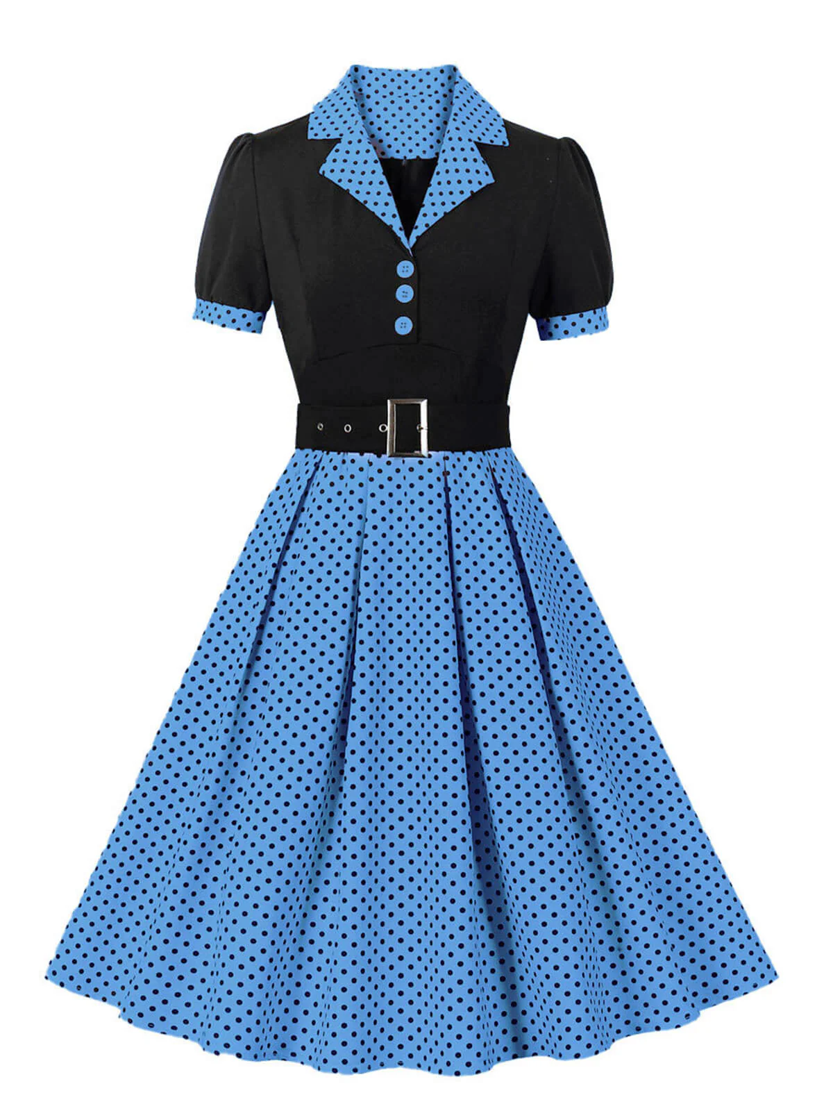 1950er Farbblock Polka Dots Revers Kleid - Image 12