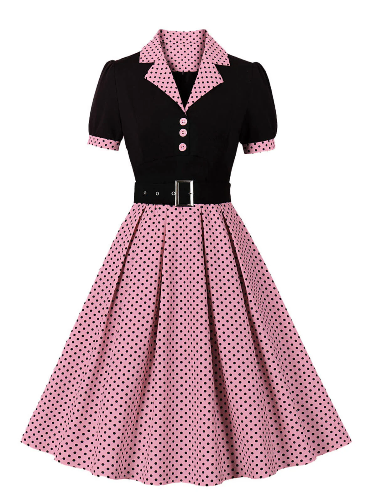 1950er Farbblock Polka Dots Revers Kleid - Image 14