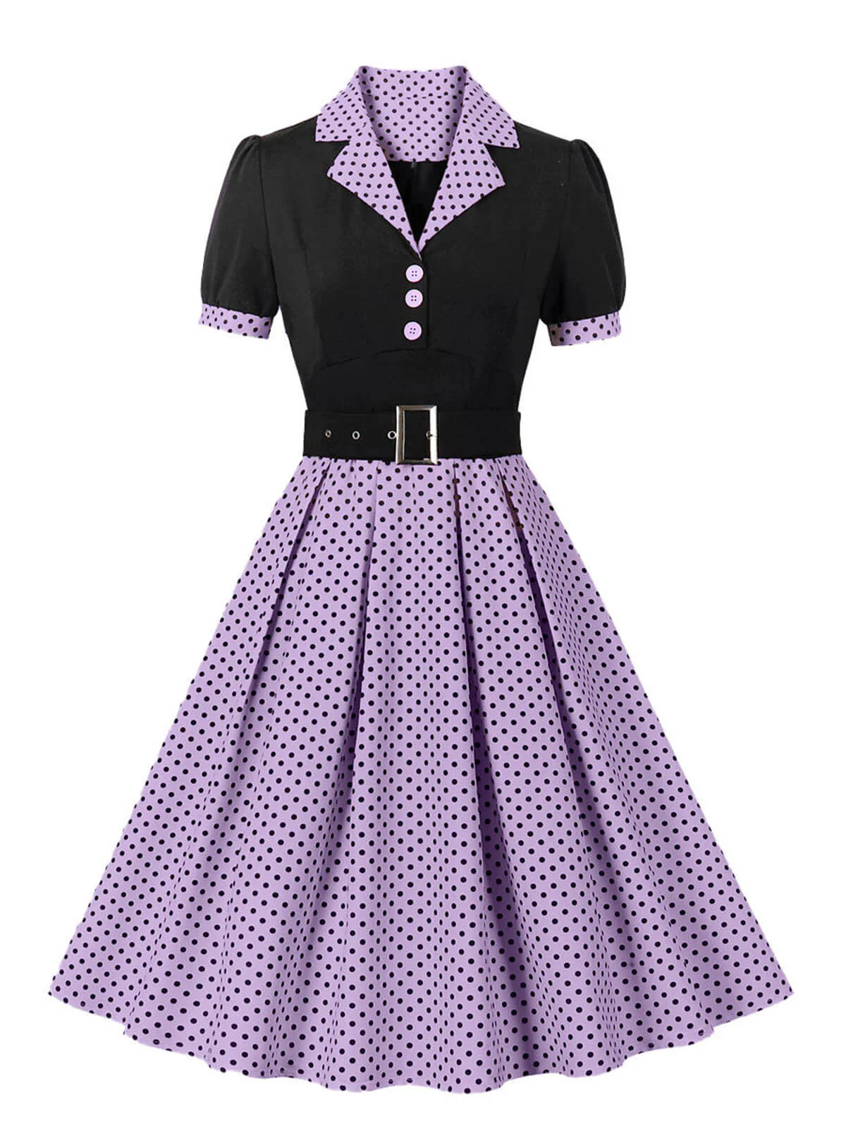 1950er Farbblock Polka Dots Revers Kleid - Image 16