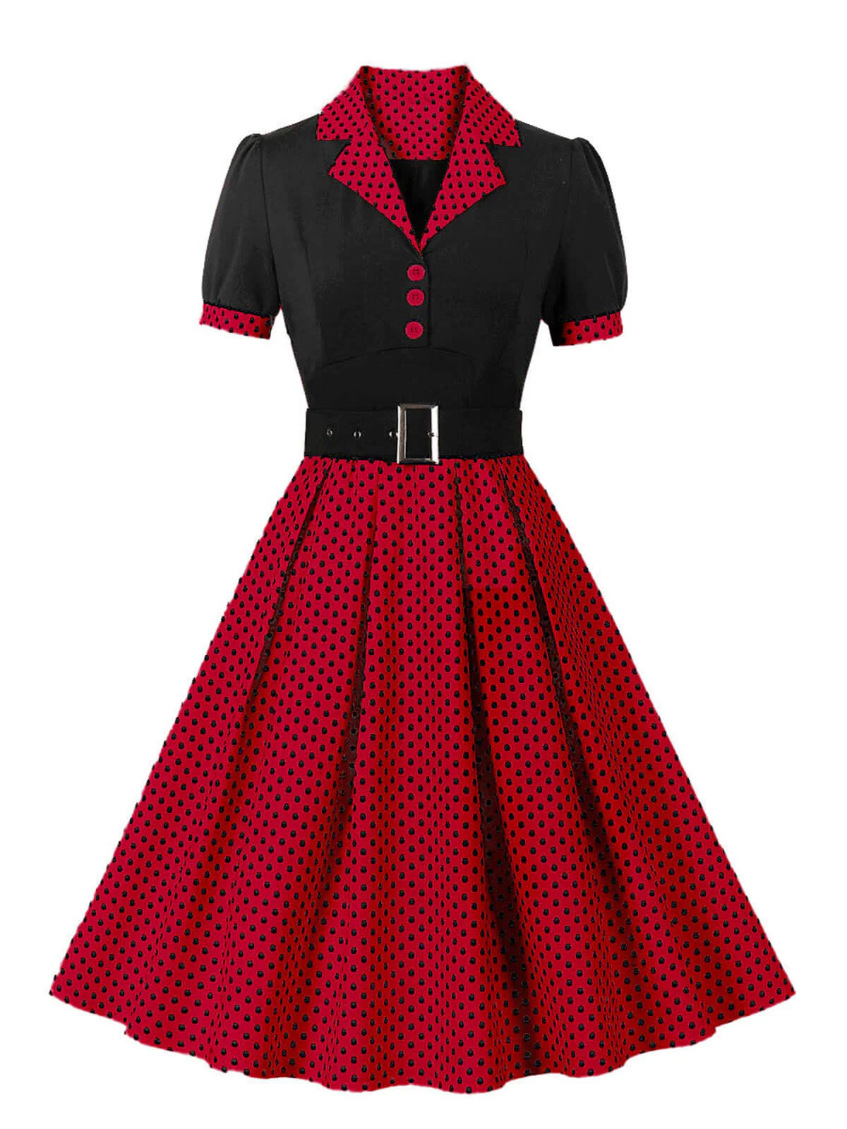 1950er Farbblock Polka Dots Revers Kleid - Image 3
