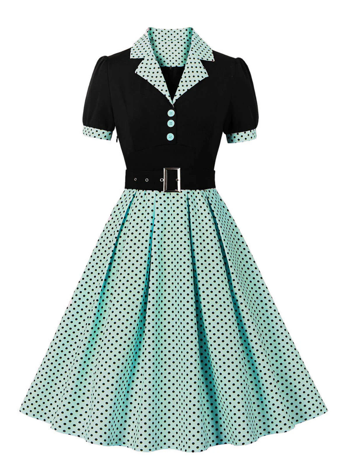 1950er Farbblock Polka Dots Revers Kleid - Image 8