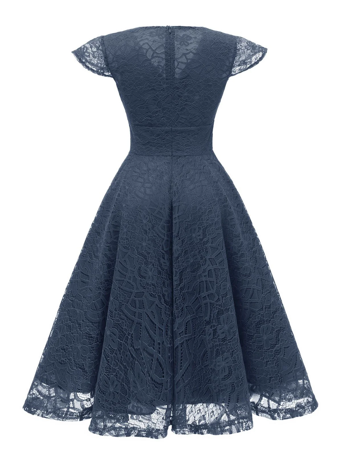1950s Solides Kleid mit plissiertem V-Ausschnitt aus Spitze - Image 2