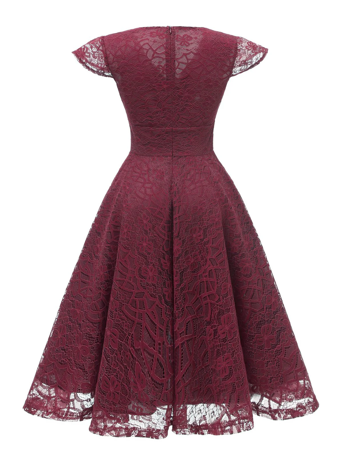 1950s Solides Kleid mit plissiertem V-Ausschnitt aus Spitze - Image 4