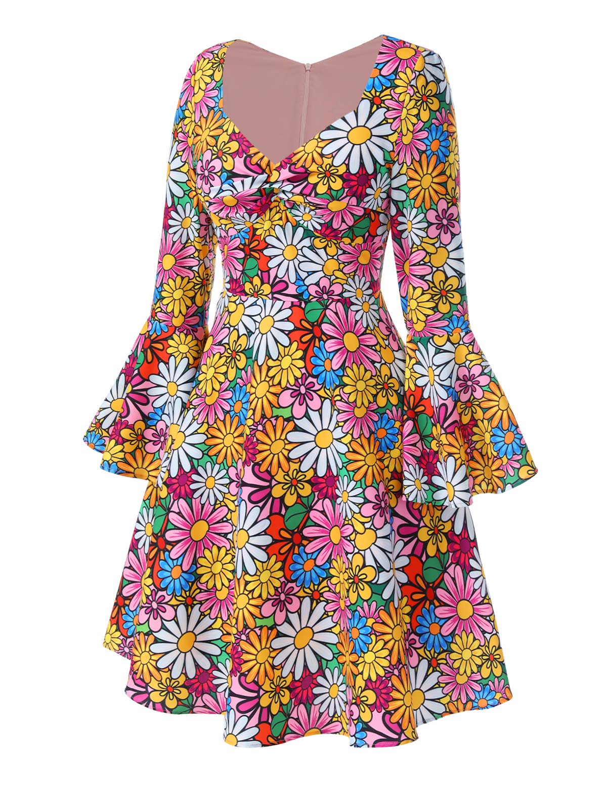 1960er Ausgestellte Ärmel Bunt Kleine Blumen Kleid - Image 4
