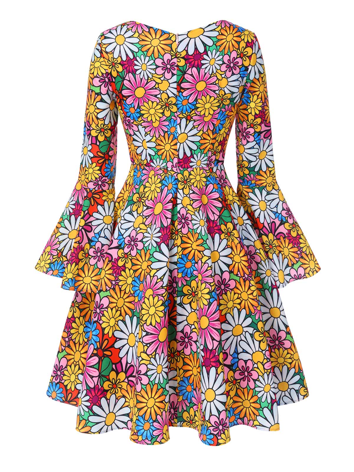 1960er Ausgestellte Ärmel Bunt Kleine Blumen Kleid - Image 5