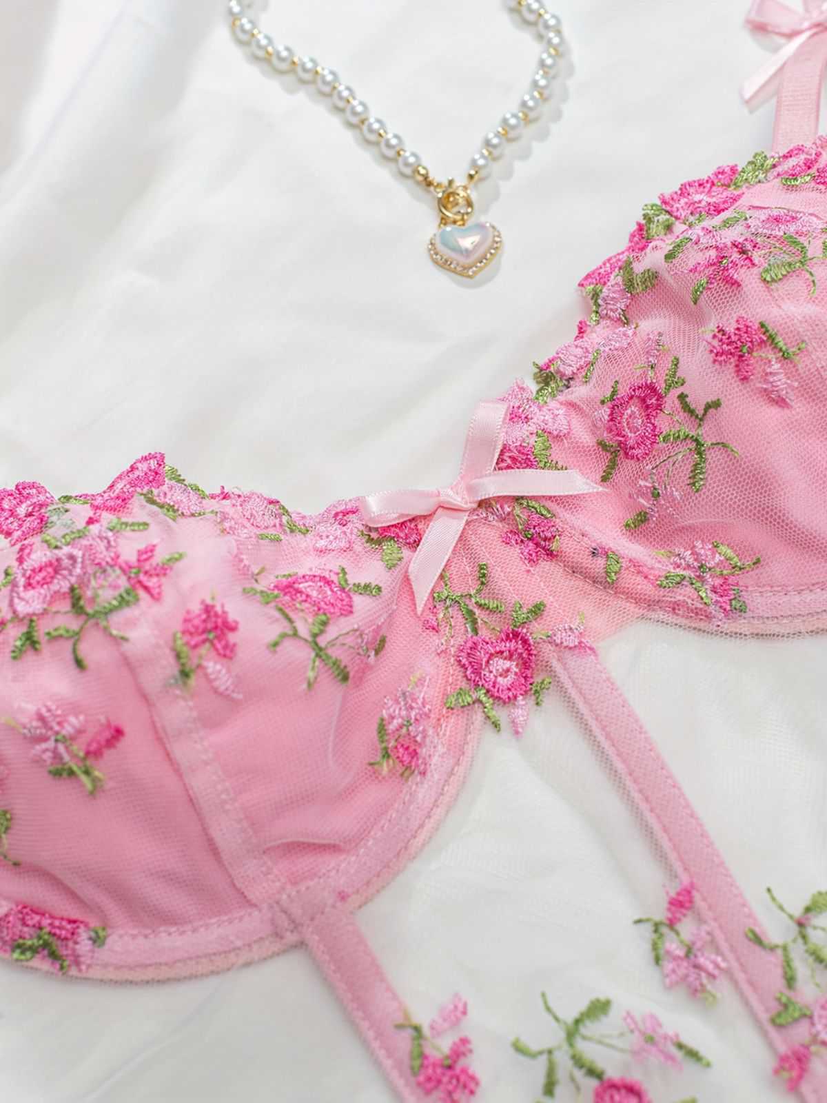 1960er Blumen Bestickt Bogen Dessous mit Bügel - Image 12