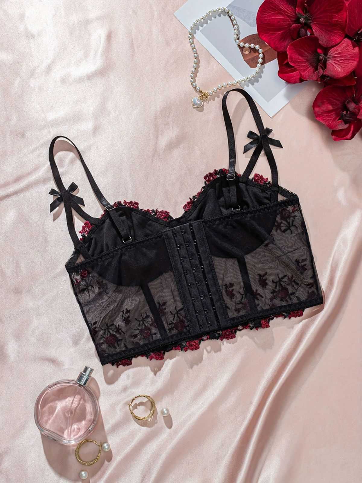 1960er Blumen Bestickt Bogen Dessous mit Bügel - Image 17