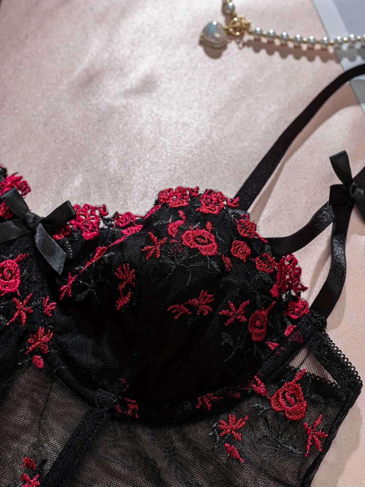 1960er Blumen Bestickt Bogen Dessous mit Bügel - Image 18
