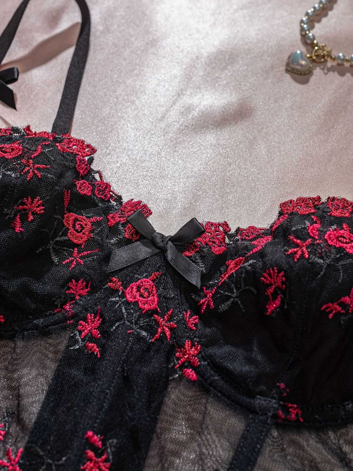 1960er Blumen Bestickt Bogen Dessous mit Bügel - Image 20