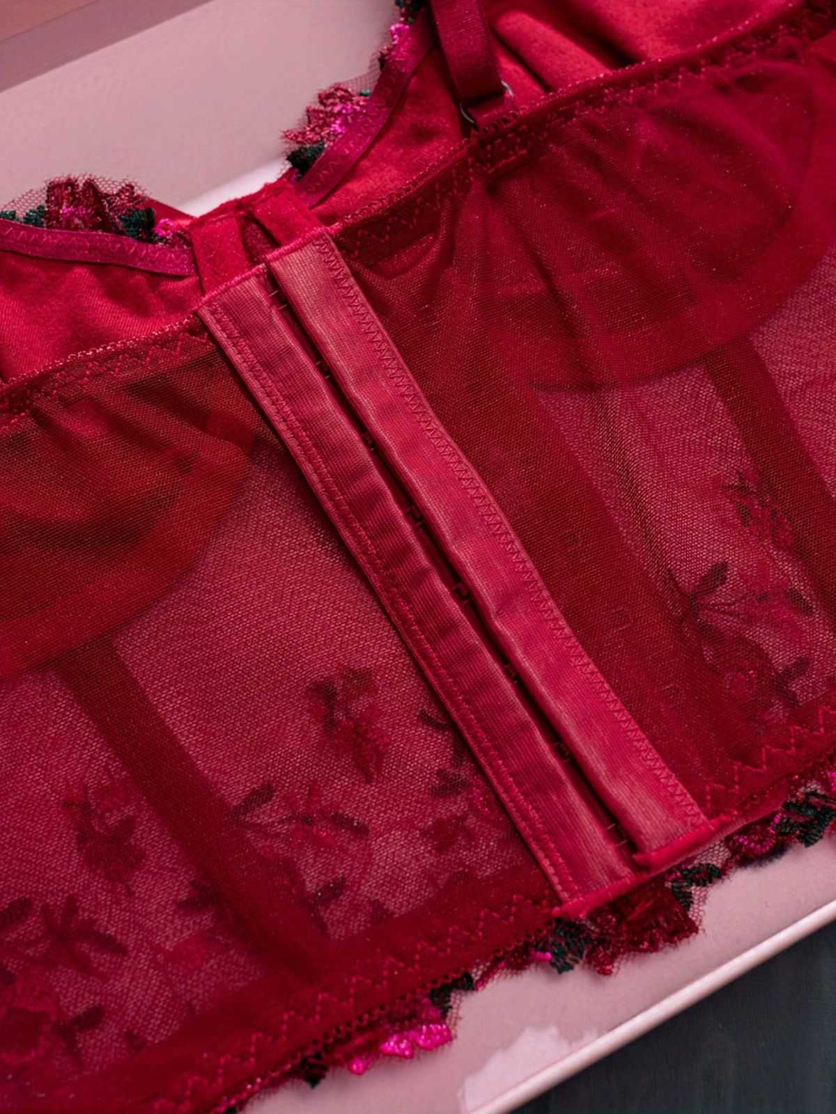 1960er Blumen Bestickt Bogen Dessous mit Bügel - Image 6