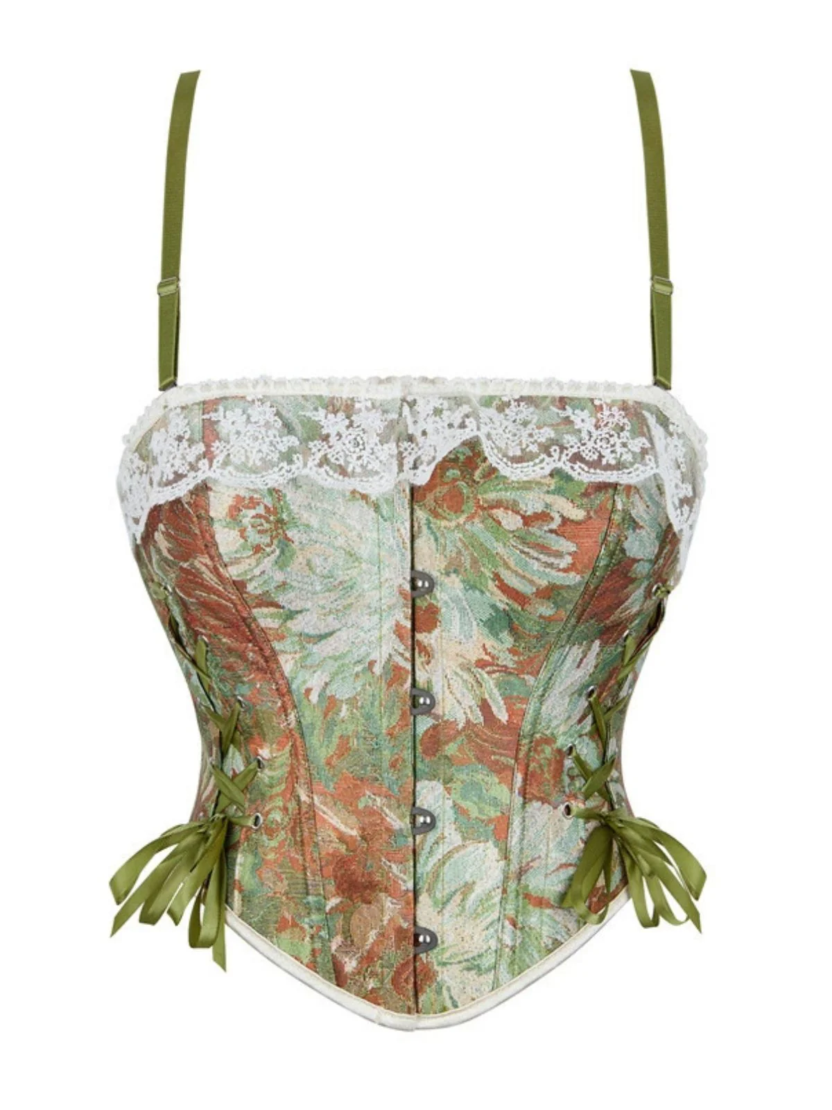 1960er Blumen Spitze Spaghetti Träger Korsett Top