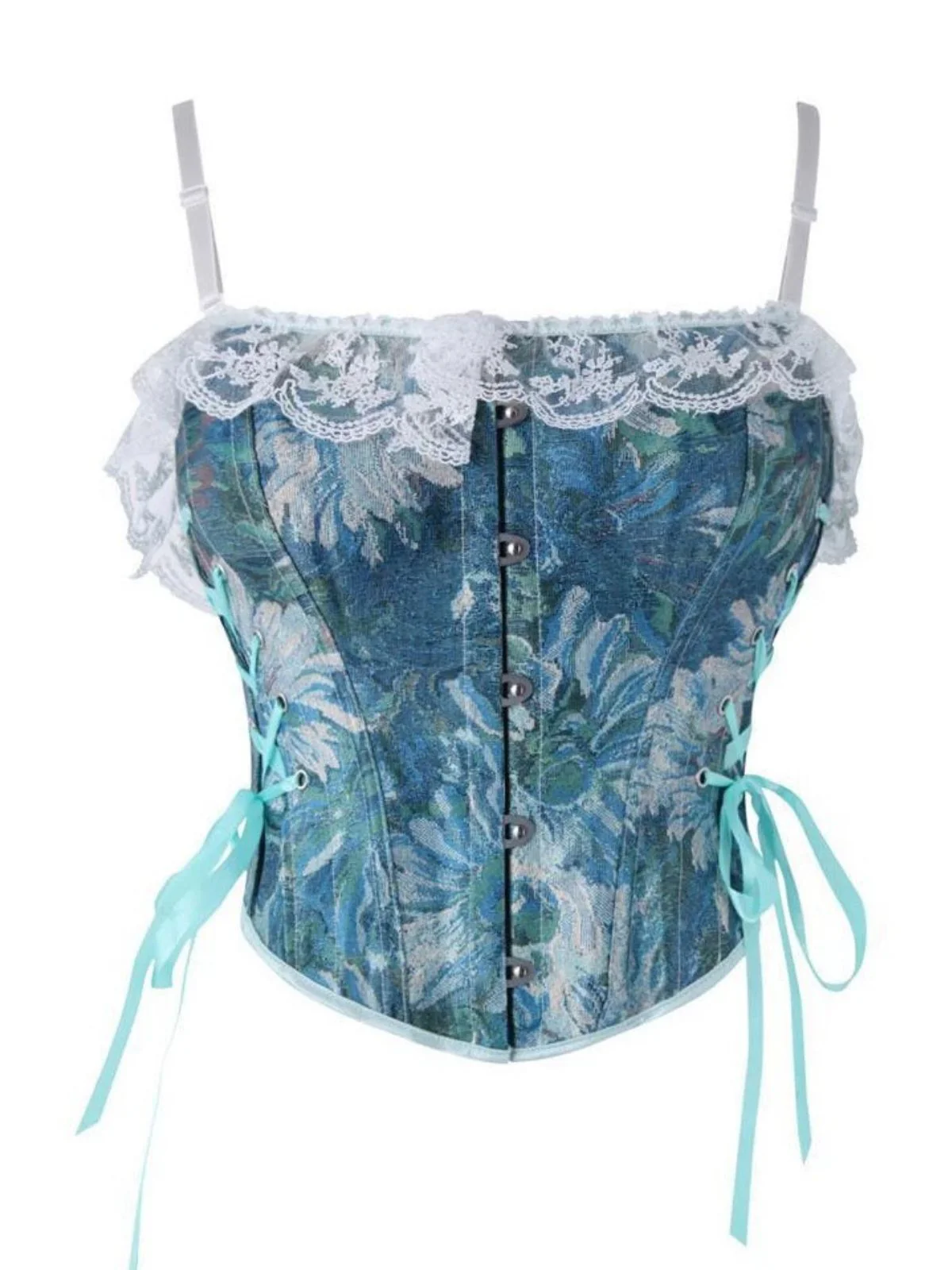 1960er Blumen Spitze Spaghetti Träger Korsett Top - Image 7