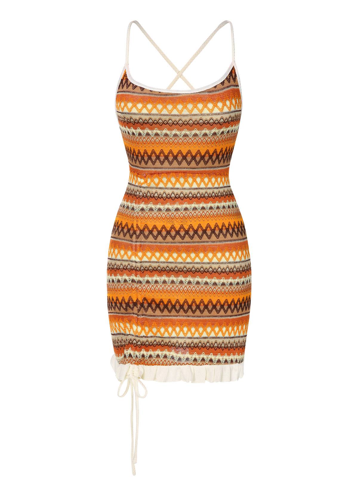 Multicolor 1960er Bohemian Kordelzug Strick Träger Kleid - Image 2