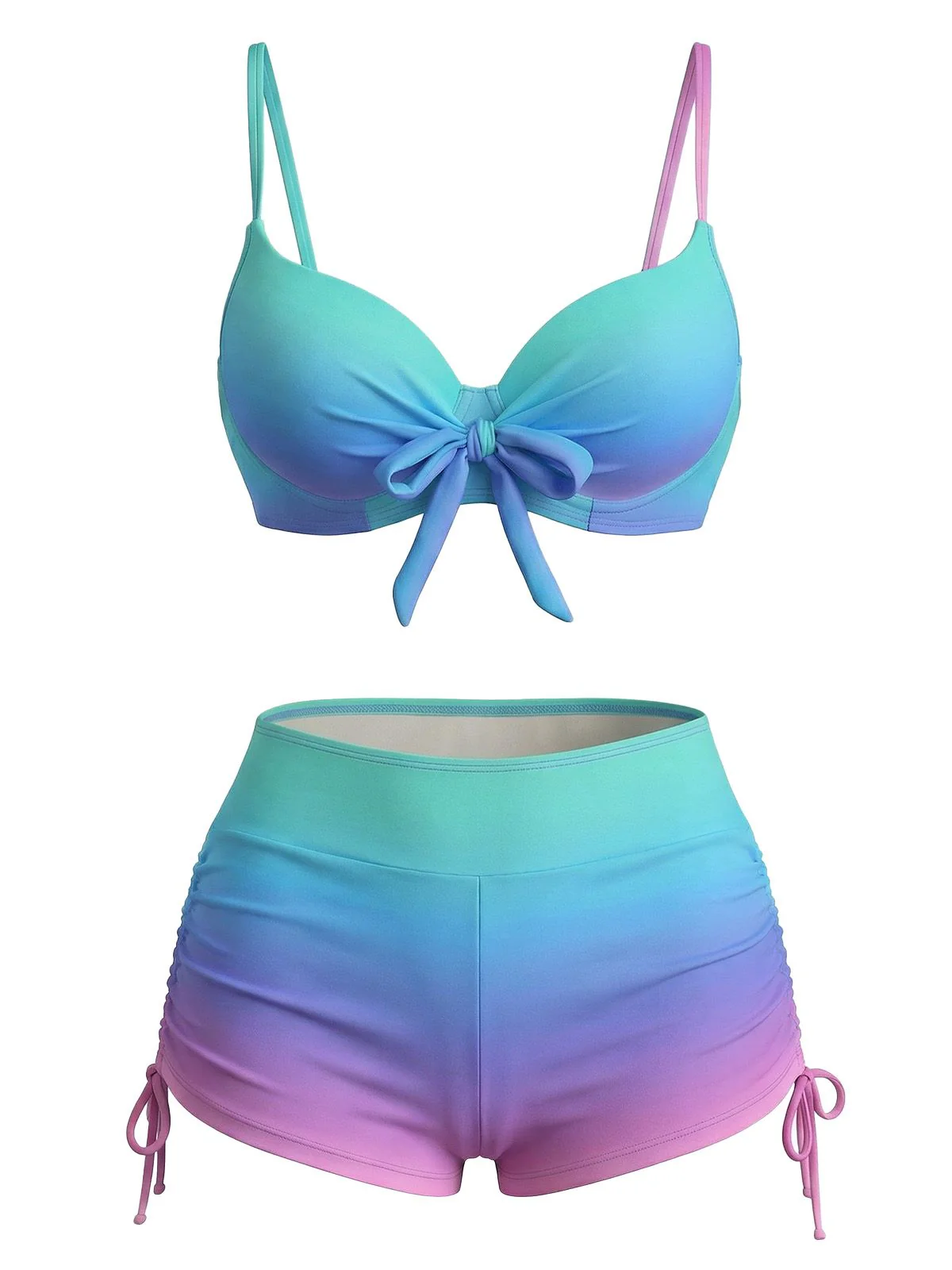 1960er Farbverlauf Schnürung Badeshorts Bikini Set - Image 2