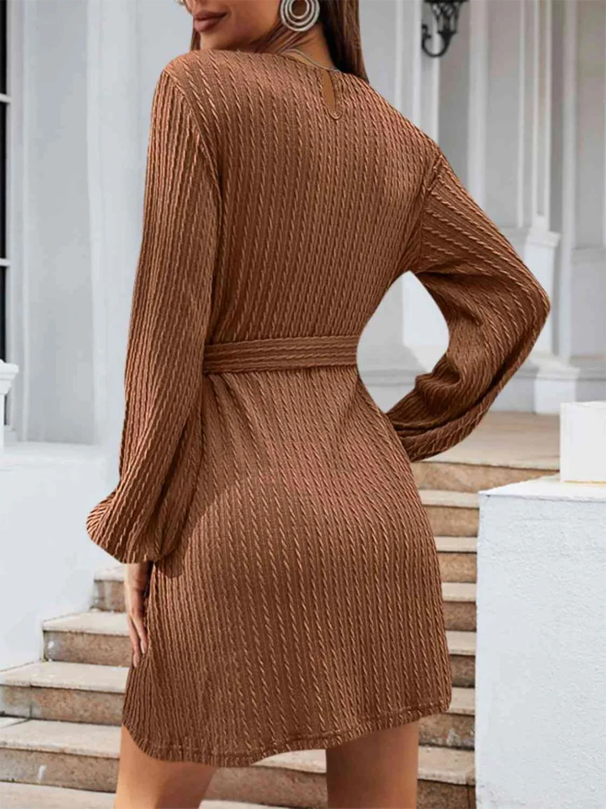 1960er Gerippt Stricken Gürtel Rundhals Kleid - Image 4