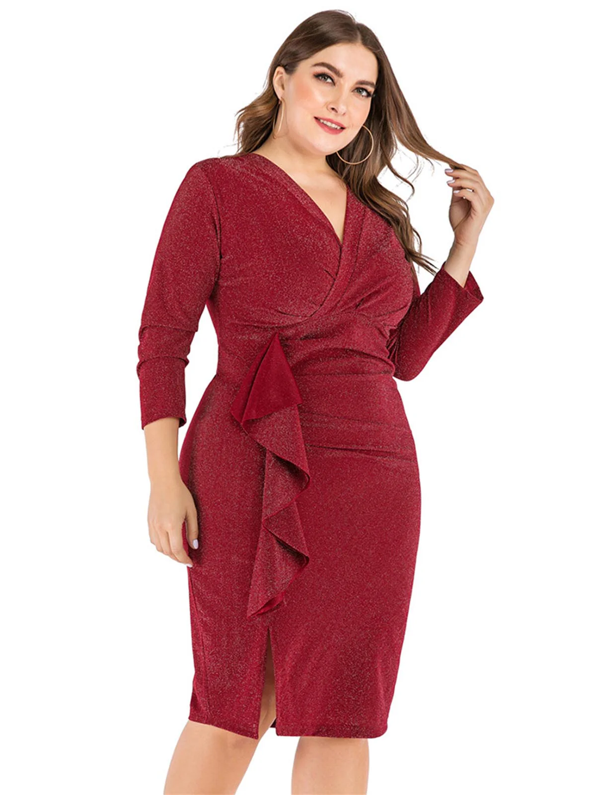 [Übergröße] 1960er Glitter V-Ausschnitt Seite Schlitz Kleid - Image 5