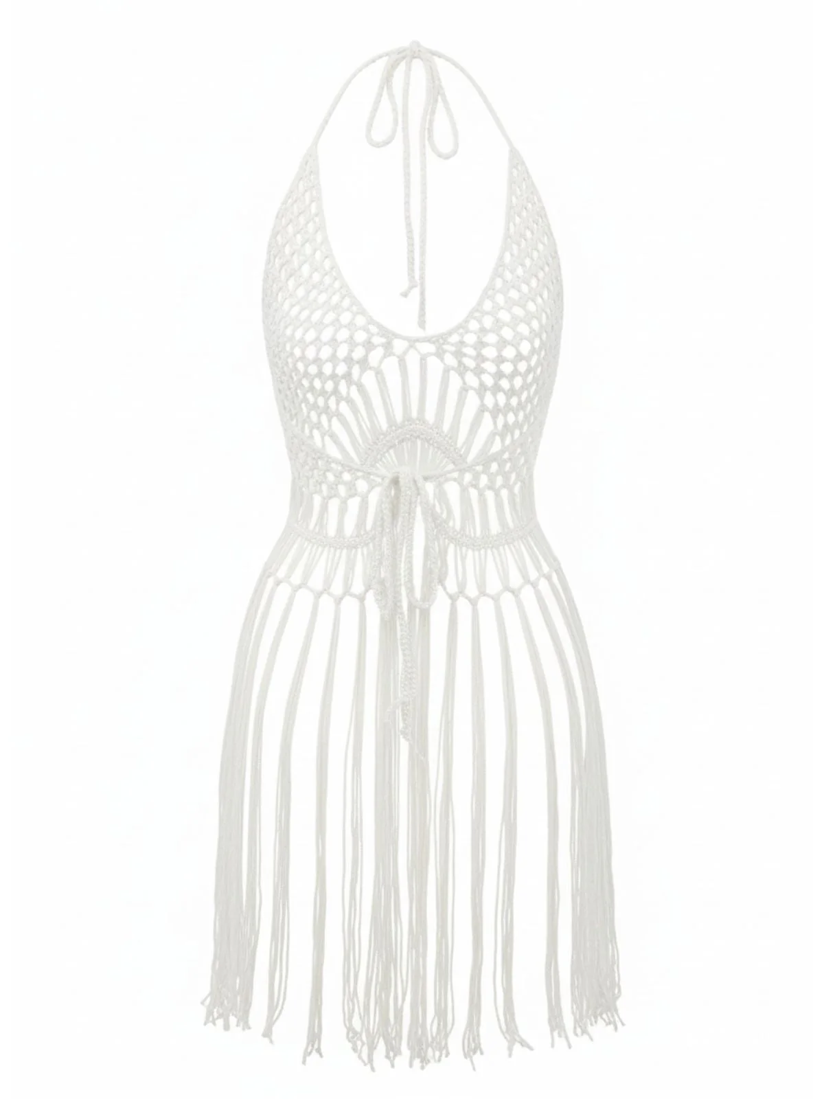 1960er Häkeln Fransen Cutout Halter Bikini Cover-Up - Image 11